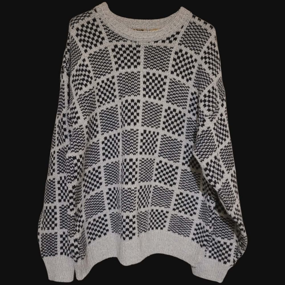 Northwest Territory Vintage Crew Neck Sweater Gray Black Checkered Squares XL